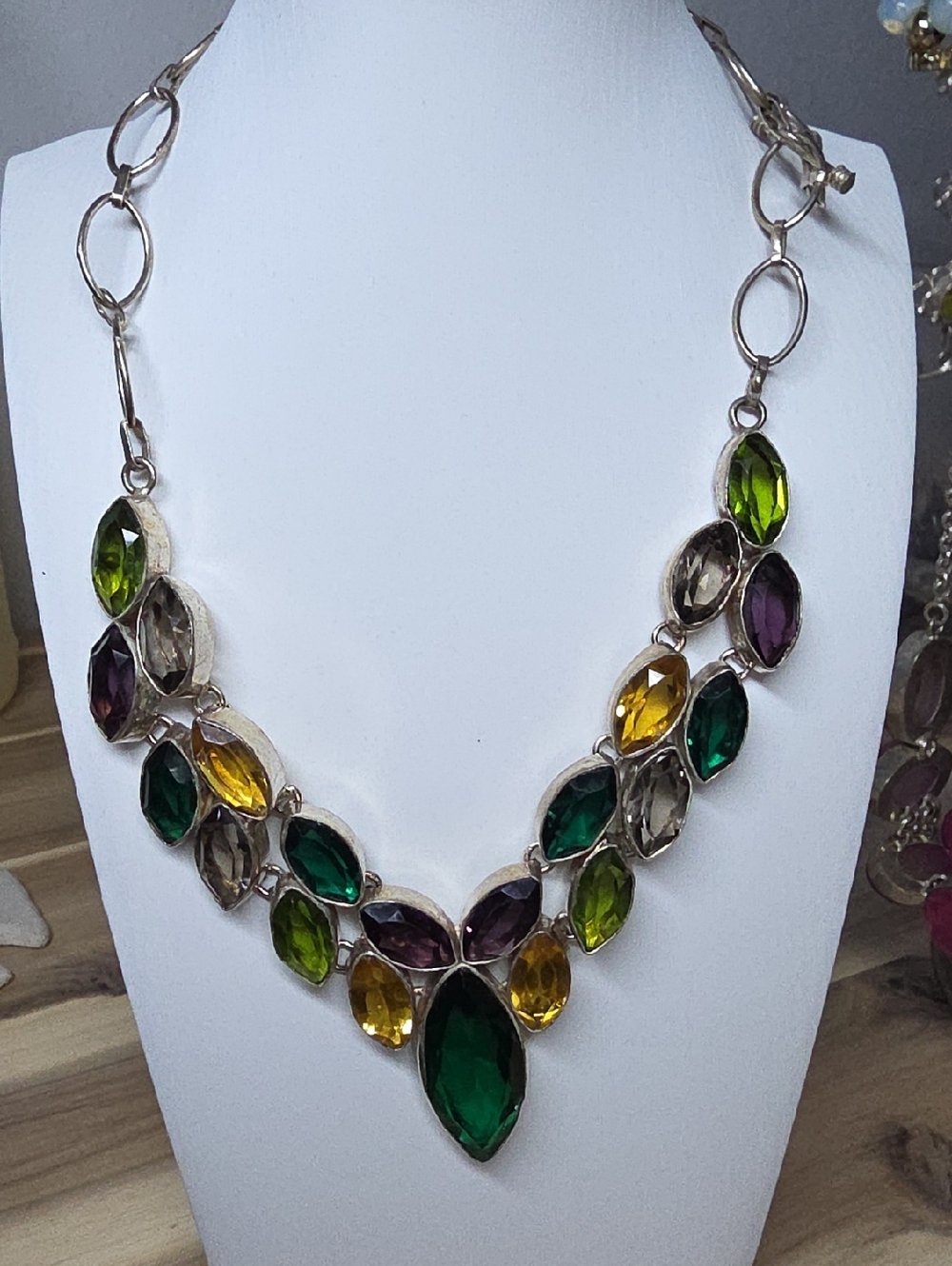 Vintage Multicolor Statement Gemstone Necklace - Women Jewelry